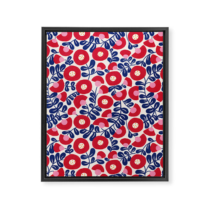 Bold Red and Blue Flower Pattern Framed Canvas Print Gallery Image 1