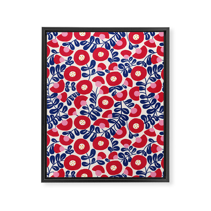 Bold Red and Blue Flower Pattern Framed Canvas Print Gallery Image 8