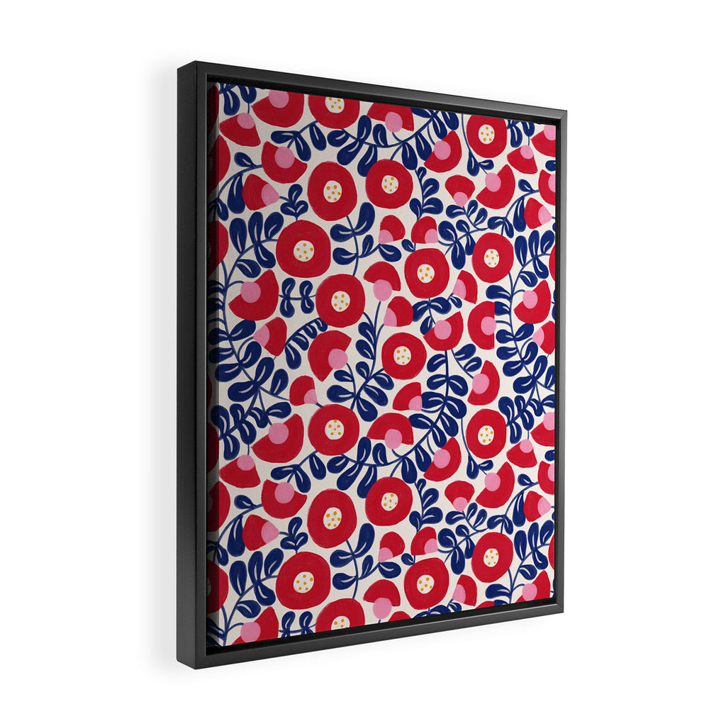 Bold Red and Blue Flower Pattern Framed Canvas Print Gallery Image 2