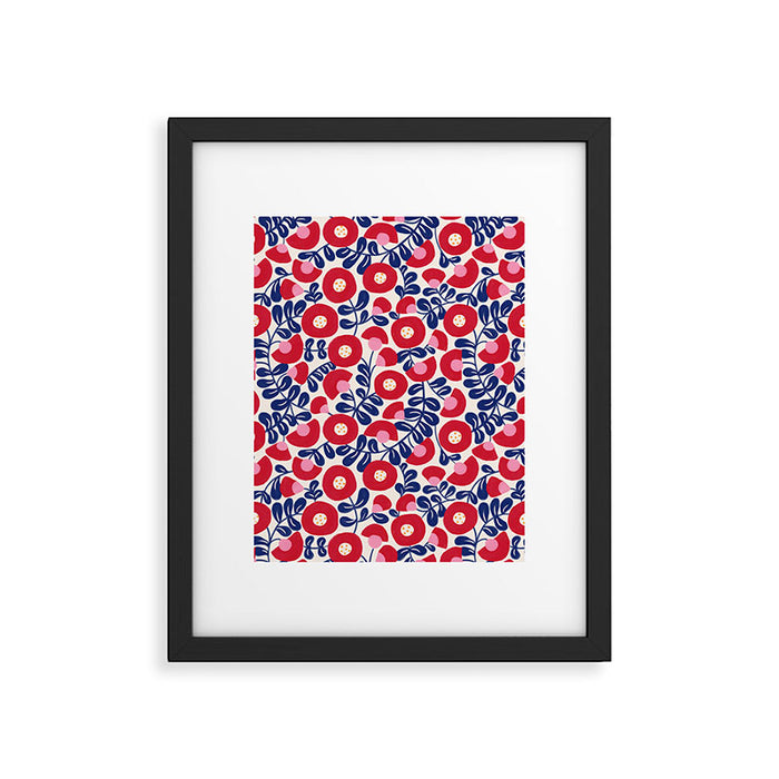 Bold Red and Blue Flower Pattern Framed Art Print Gallery Image 1