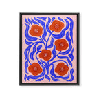 Bold Red Flowers And Blue Leaves Framed Canvas Print Gallery Image 6