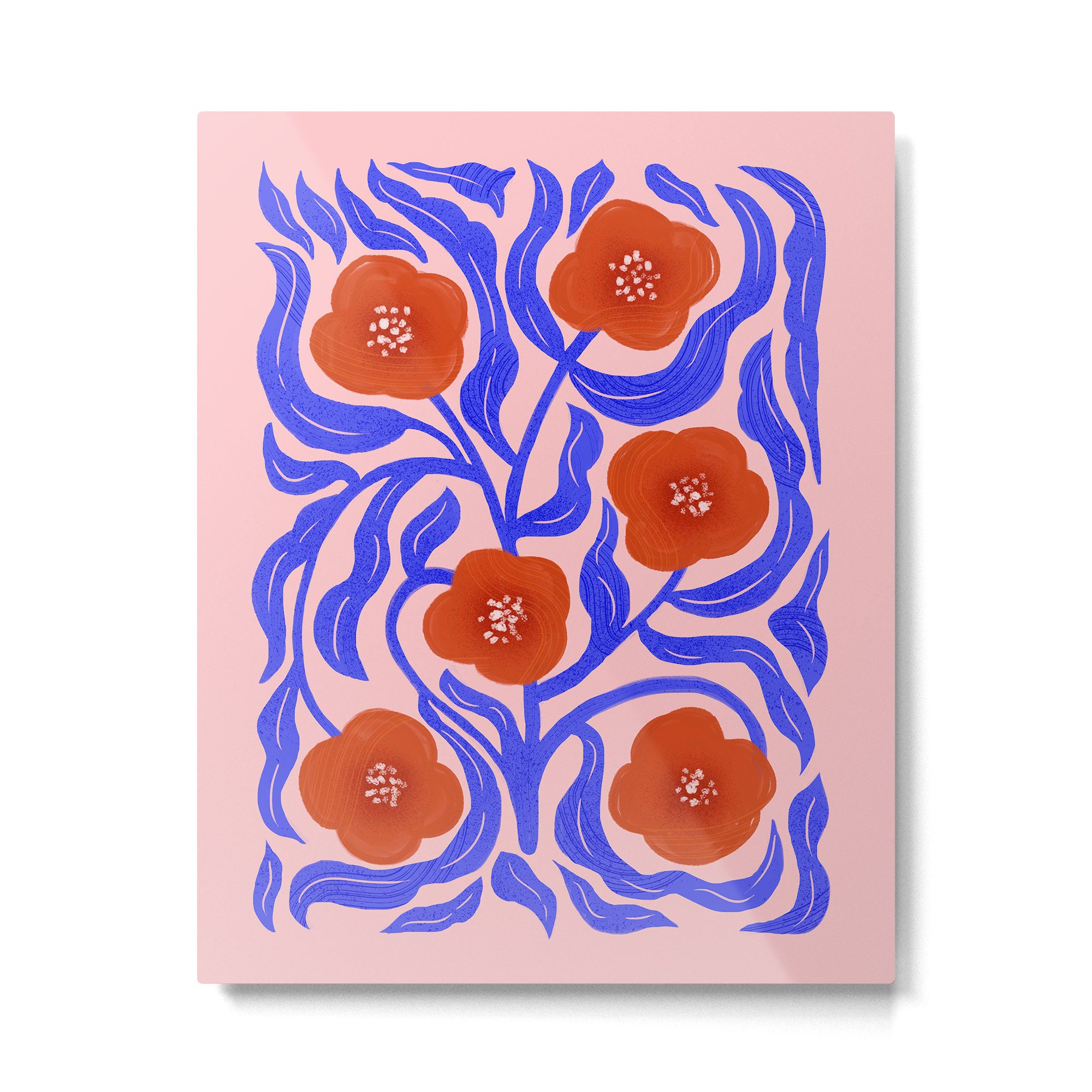 Bold Red Flowers And Blue Leaves Metal Print Gallery Image 4