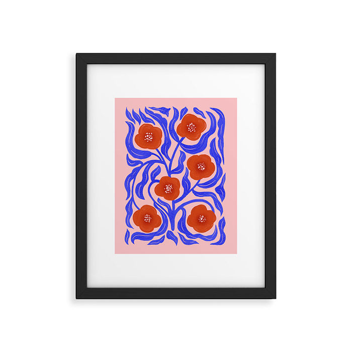 Bold Red Flowers And Blue Leaves Framed Art Print Gallery Image 1