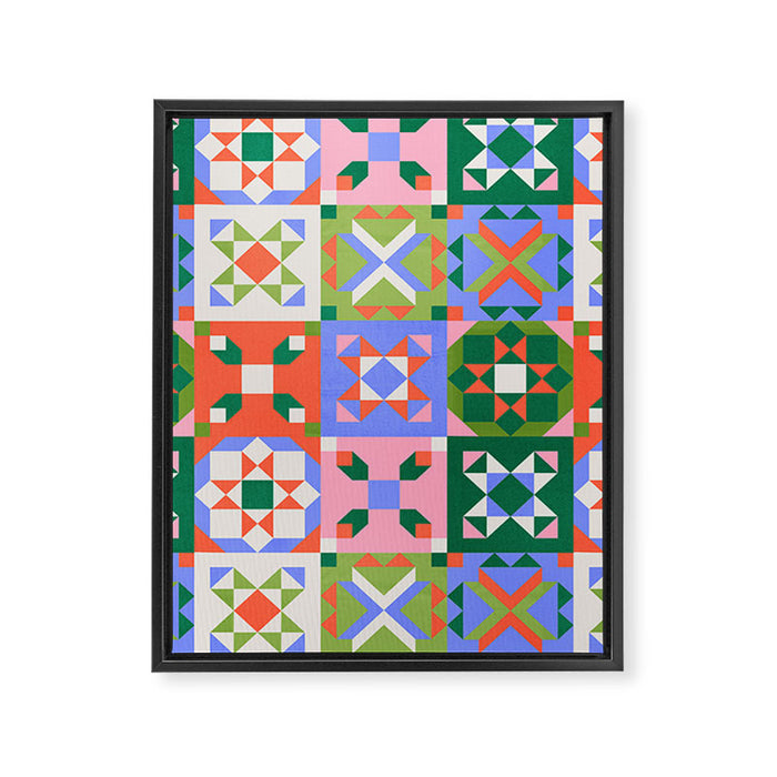Bright Geometric Quilt Mosaic Pattern Framed Canvas Print Gallery Image 1