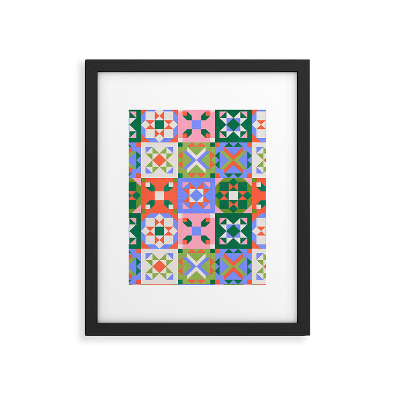 Bright Geometric Quilt Mosaic Pattern Framed Art Print Gallery Image 6