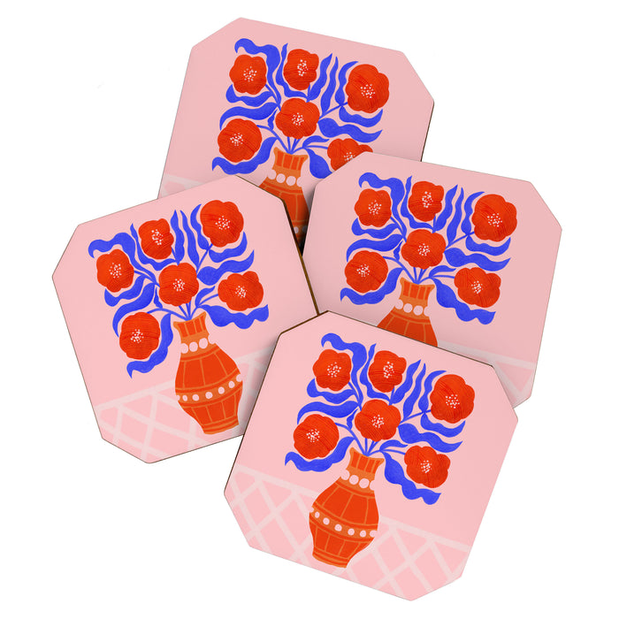 Bright Red Poppies In A Vase Coaster Gallery Image 1