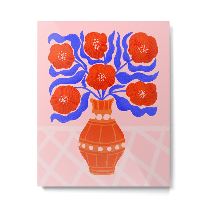 Bright Red Poppies In A Vase Metal Print Gallery Image 1