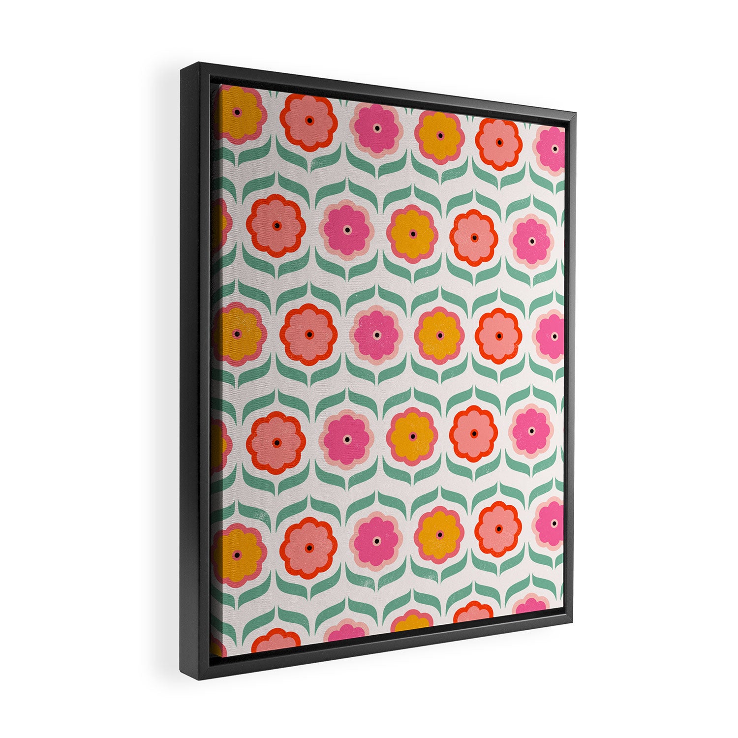 Bright Retro Geometric Pattern Framed Canvas Print Gallery Image 2