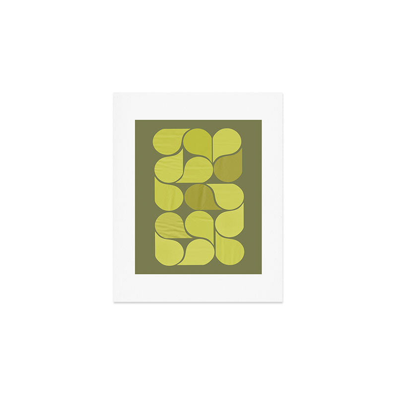 Bright Yellow Teardrop Pattern on Olive Green Art Print Gallery Image 1