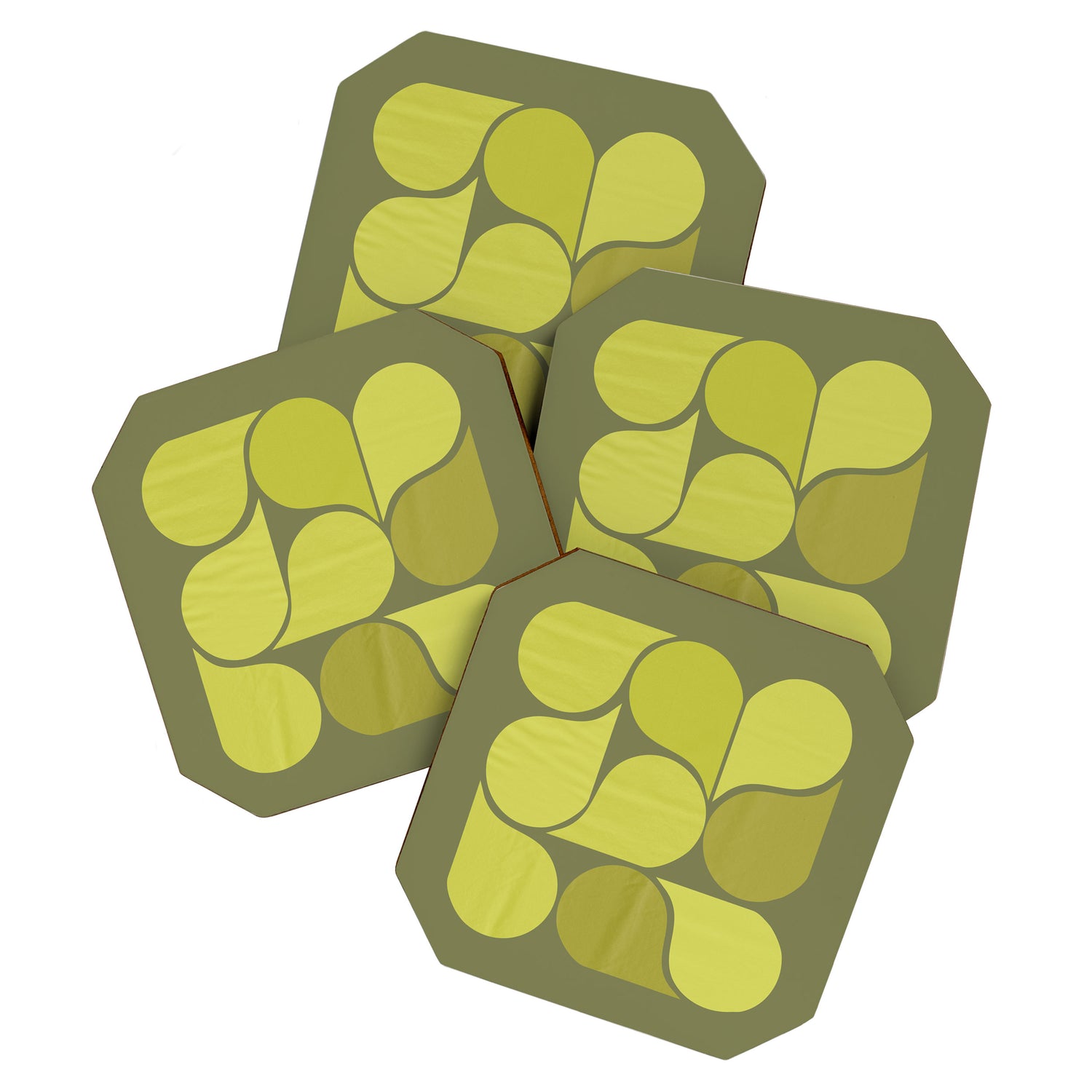 Bright Yellow Teardrop Pattern on Olive Green Coaster Gallery Image 1
