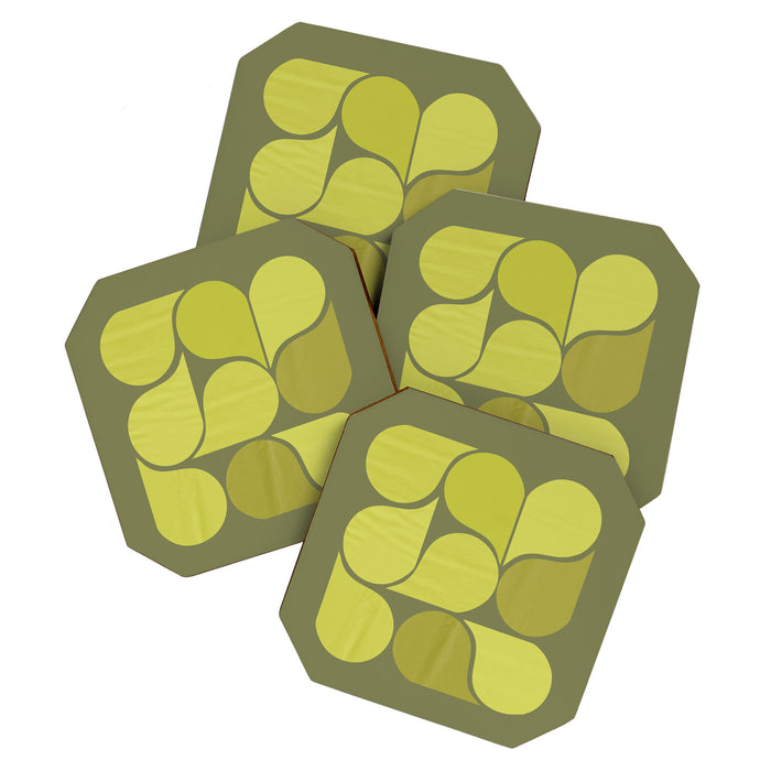 Bright Yellow Teardrop Pattern on Olive Green Coaster Gallery Image 1