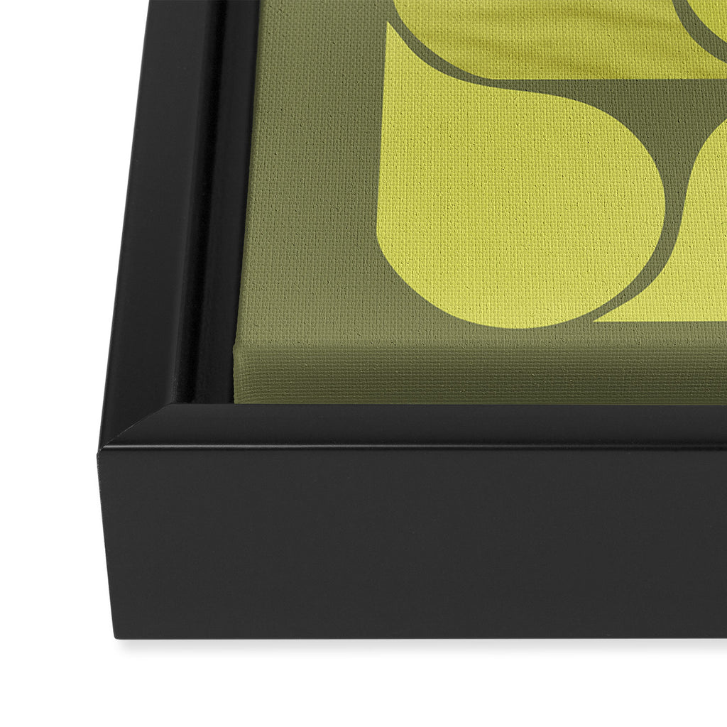 Bright Yellow Teardrop Pattern on Olive Green Framed Canvas Print Gallery Image 3