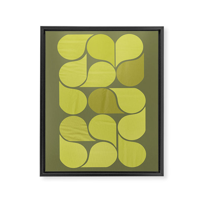 Bright Yellow Teardrop Pattern on Olive Green Framed Canvas Print Gallery Image 1
