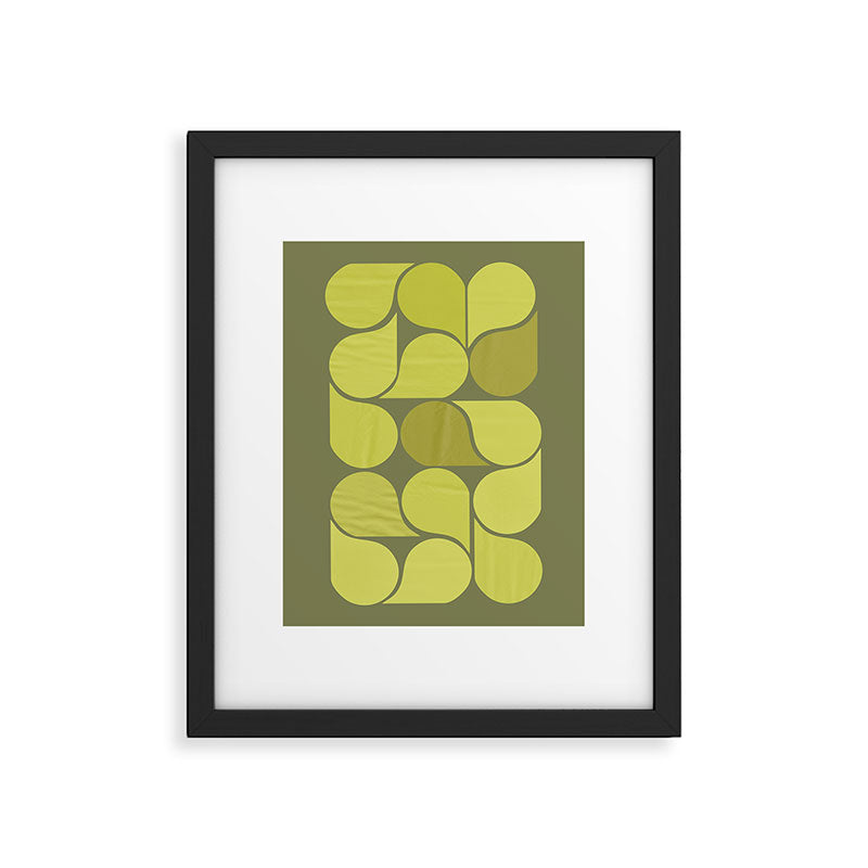 Bright Yellow Teardrop Pattern on Olive Green Framed Art Print Gallery Image 5
