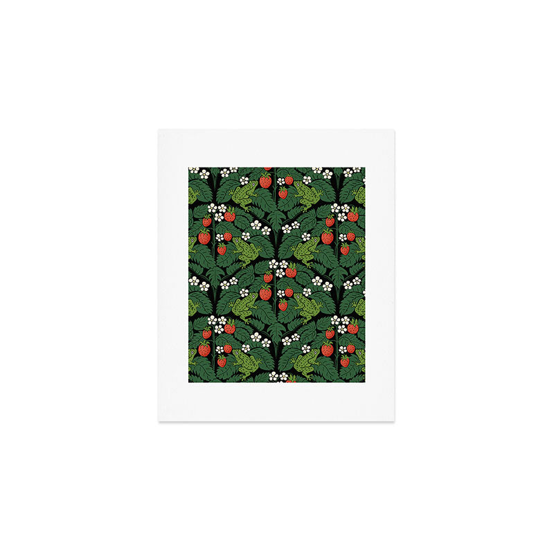 Bullfrogs And Wild Strawberries On Black Art Print Gallery Image 1