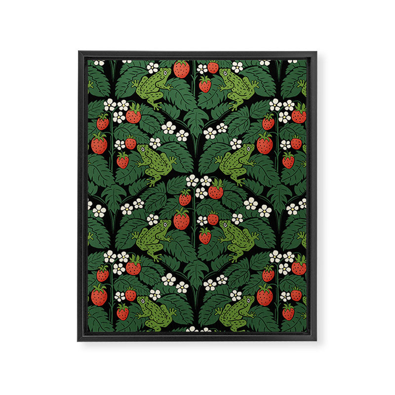 Bullfrogs And Wild Strawberries On Black Framed Canvas Print Gallery Image 8