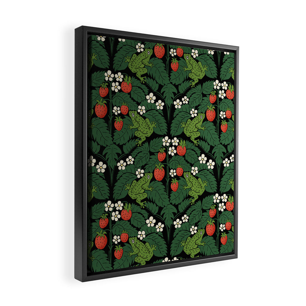 Bullfrogs And Wild Strawberries On Black Framed Canvas Print Gallery Image 2