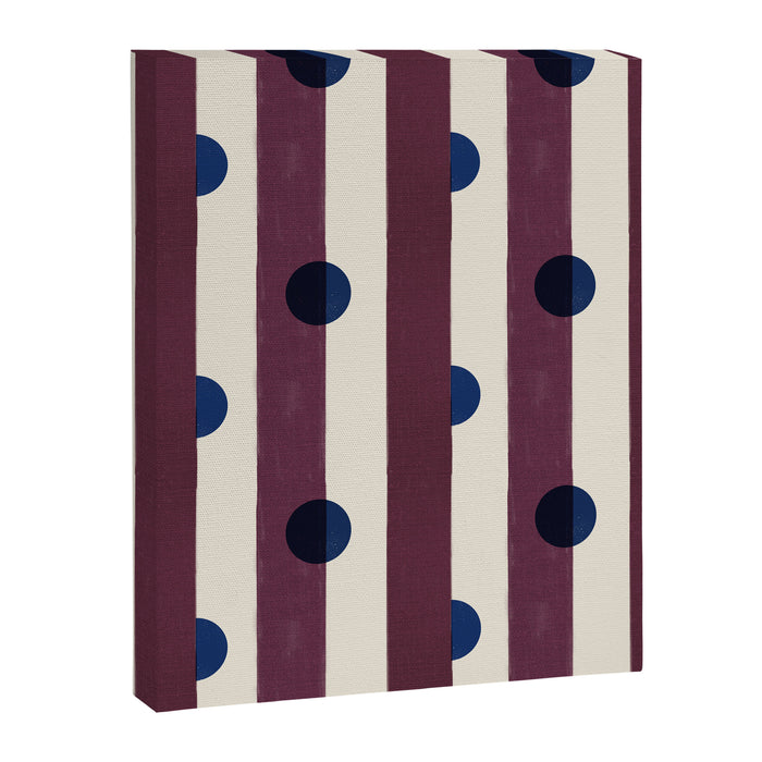 Burgundy Stripes and Navy Dots Modern Pattern Canvas Print Gallery Image 1