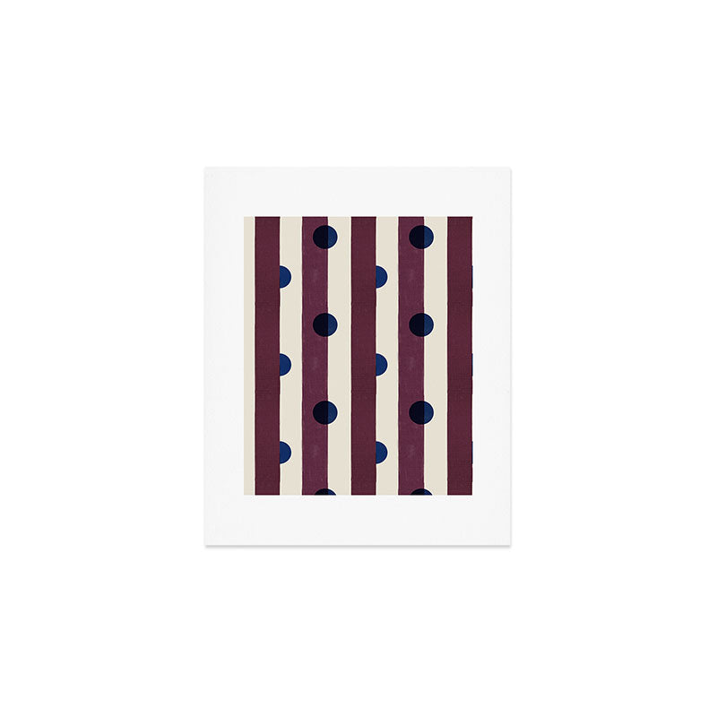Burgundy Stripes and Navy Dots Modern Pattern Art Print Gallery Image 1