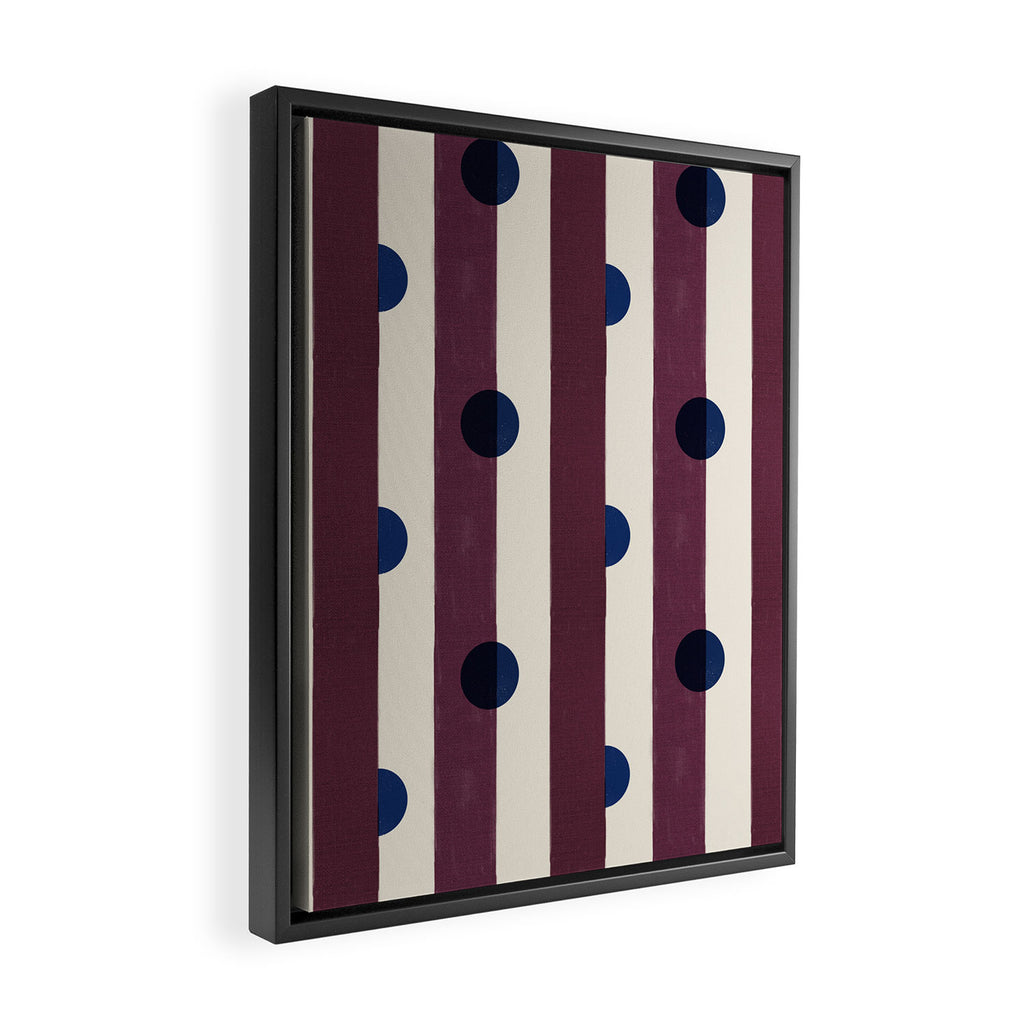 Burgundy Stripes and Navy Dots Modern Pattern Framed Canvas Print Gallery Image 2