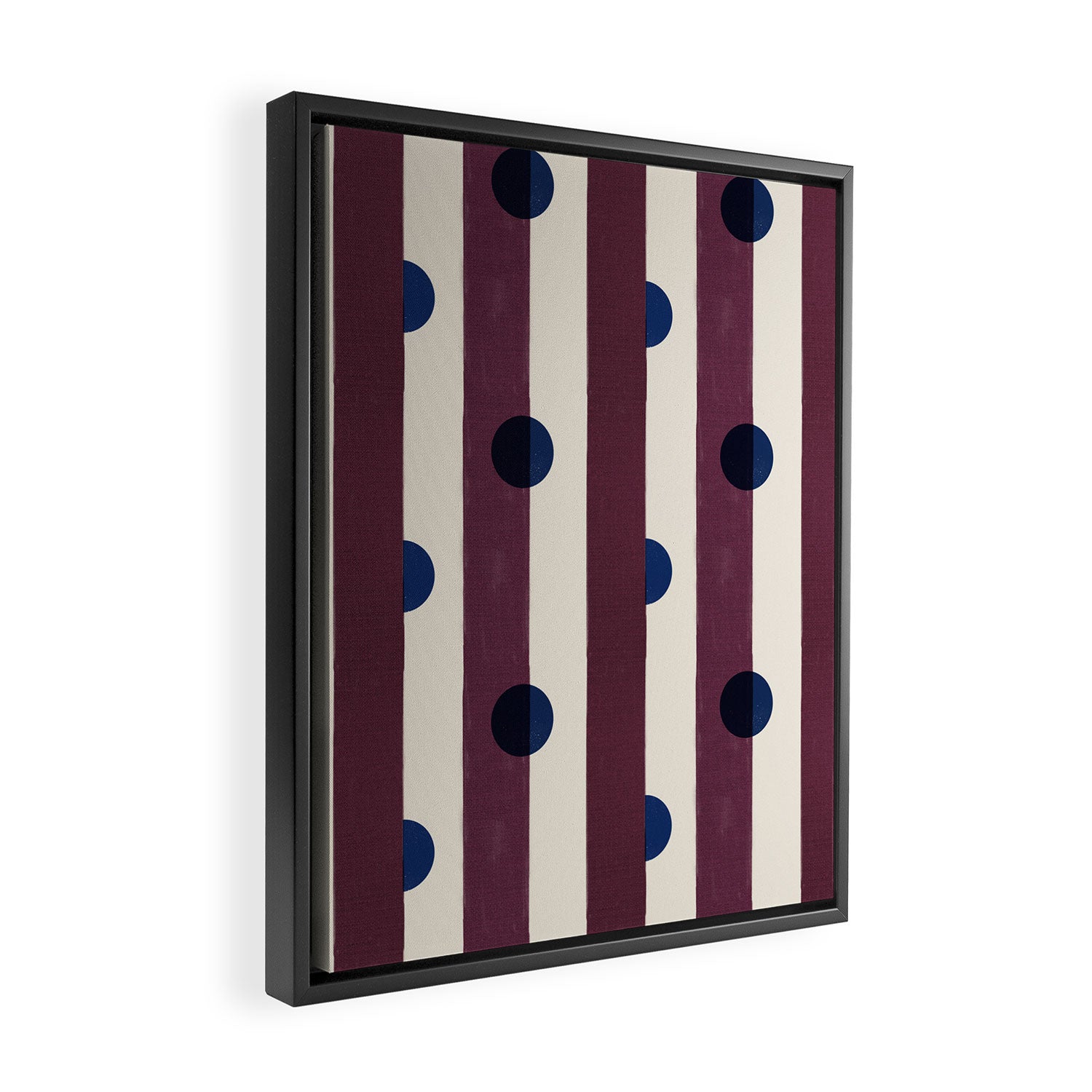 Burgundy Stripes and Navy Dots Modern Pattern Framed Canvas Print Gallery Image 2