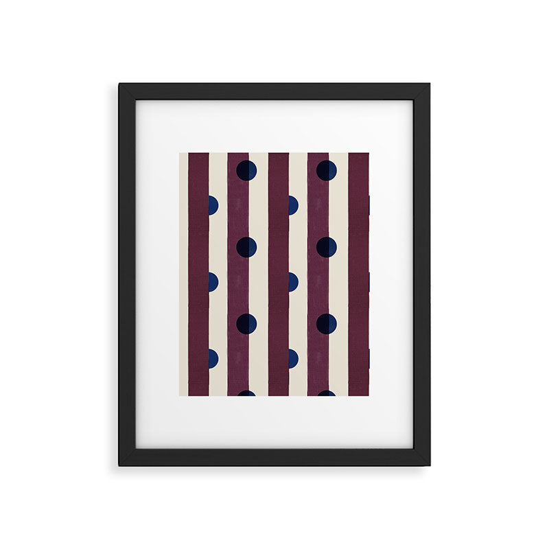 Burgundy Stripes and Navy Dots Modern Pattern Framed Art Print Gallery Image 6