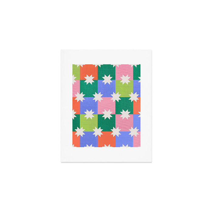 Checkered holiday pattern with stars Art Print Gallery Image 1