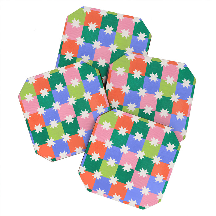 Checkered holiday pattern with stars Coaster Gallery Image 1