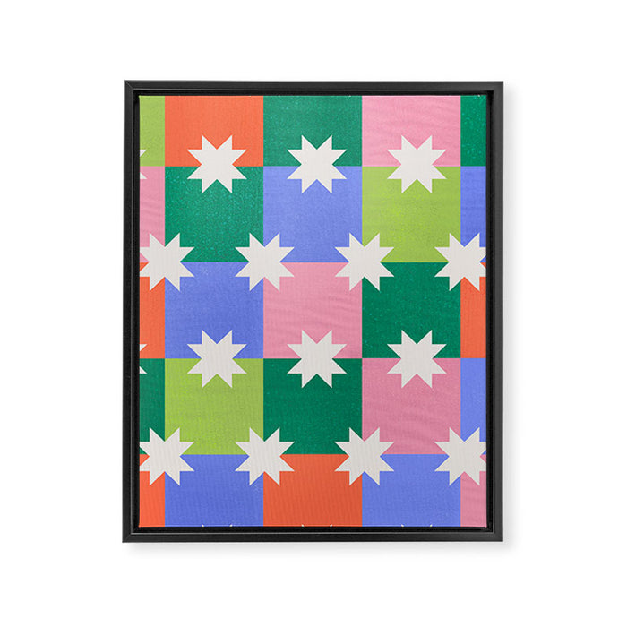Checkered holiday pattern with stars Framed Canvas Print Gallery Image 1