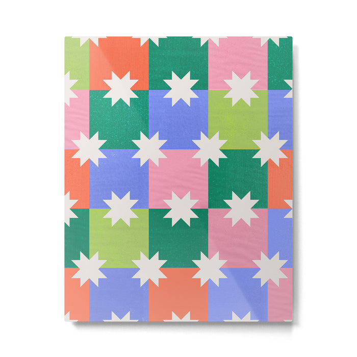 Checkered holiday pattern with stars Metal Print Gallery Image 1