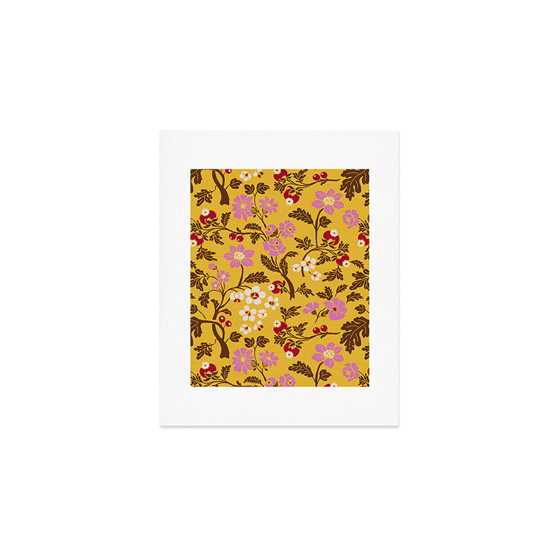 Chinoiserie Hand Drawn Florals On Yellow Art Print Gallery Image 1