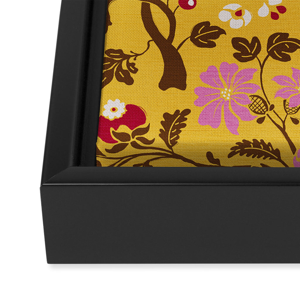 Chinoiserie Hand Drawn Florals On Yellow Framed Canvas Print Gallery Image 3