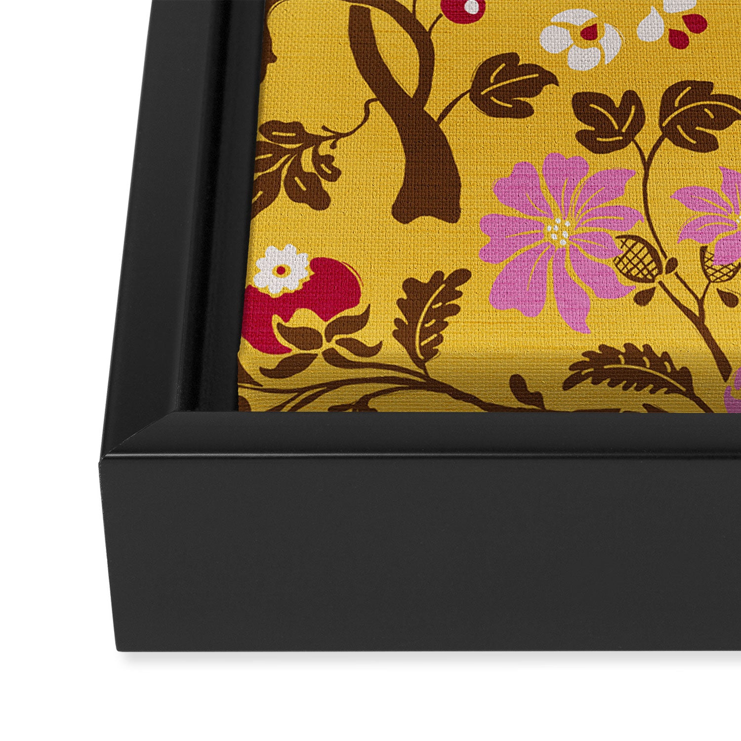 Chinoiserie Hand Drawn Florals On Yellow Framed Canvas Print Gallery Image 3