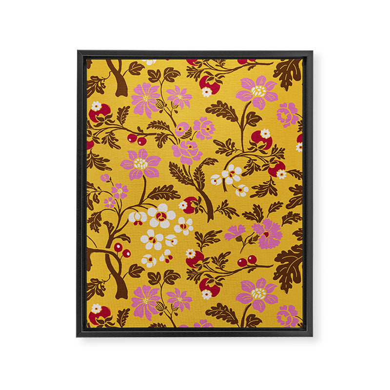 Chinoiserie Hand Drawn Florals On Yellow Framed Canvas Print Gallery Image 8