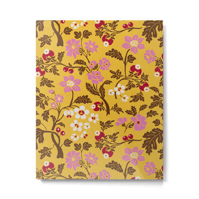 Chinoiserie Hand Drawn Florals On Yellow Metal Print Gallery Image 1