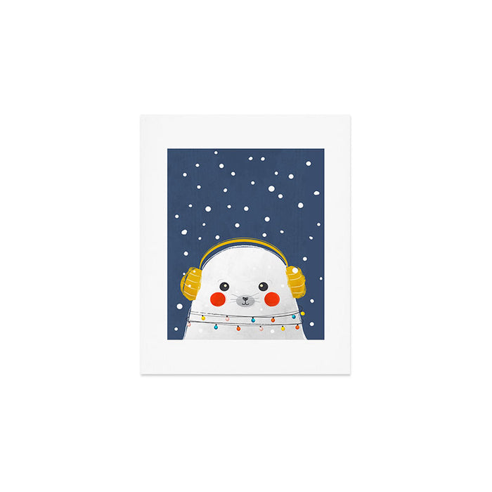 Christmas Baby Seal with fairy lights Art Print Gallery Image 1