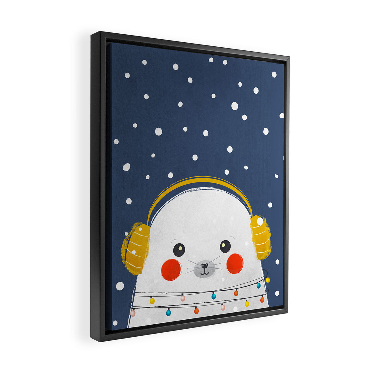 Christmas Baby Seal with fairy lights Framed Canvas Print Gallery Image 2