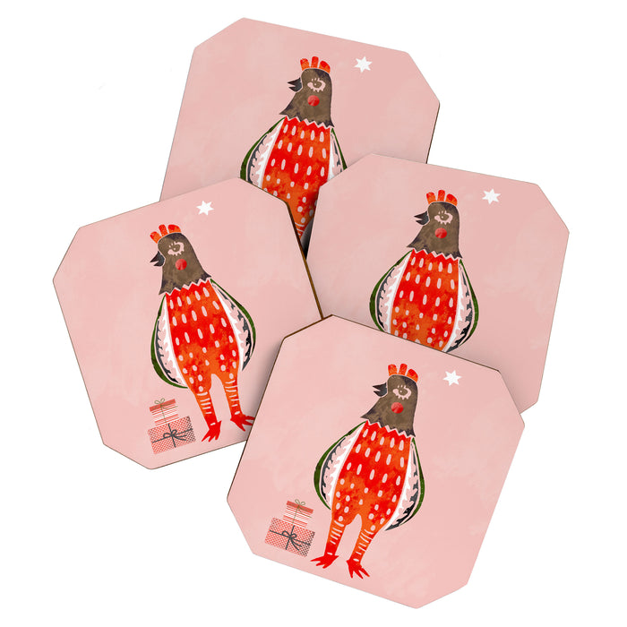 Christmas Chicken - illustration Coaster Gallery Image 1