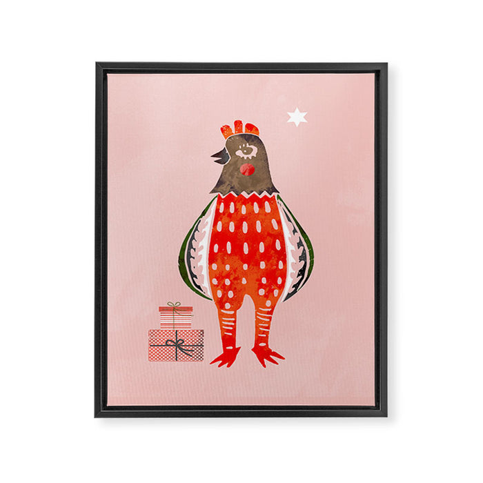 Christmas Chicken - illustration Framed Canvas Print Gallery Image 1