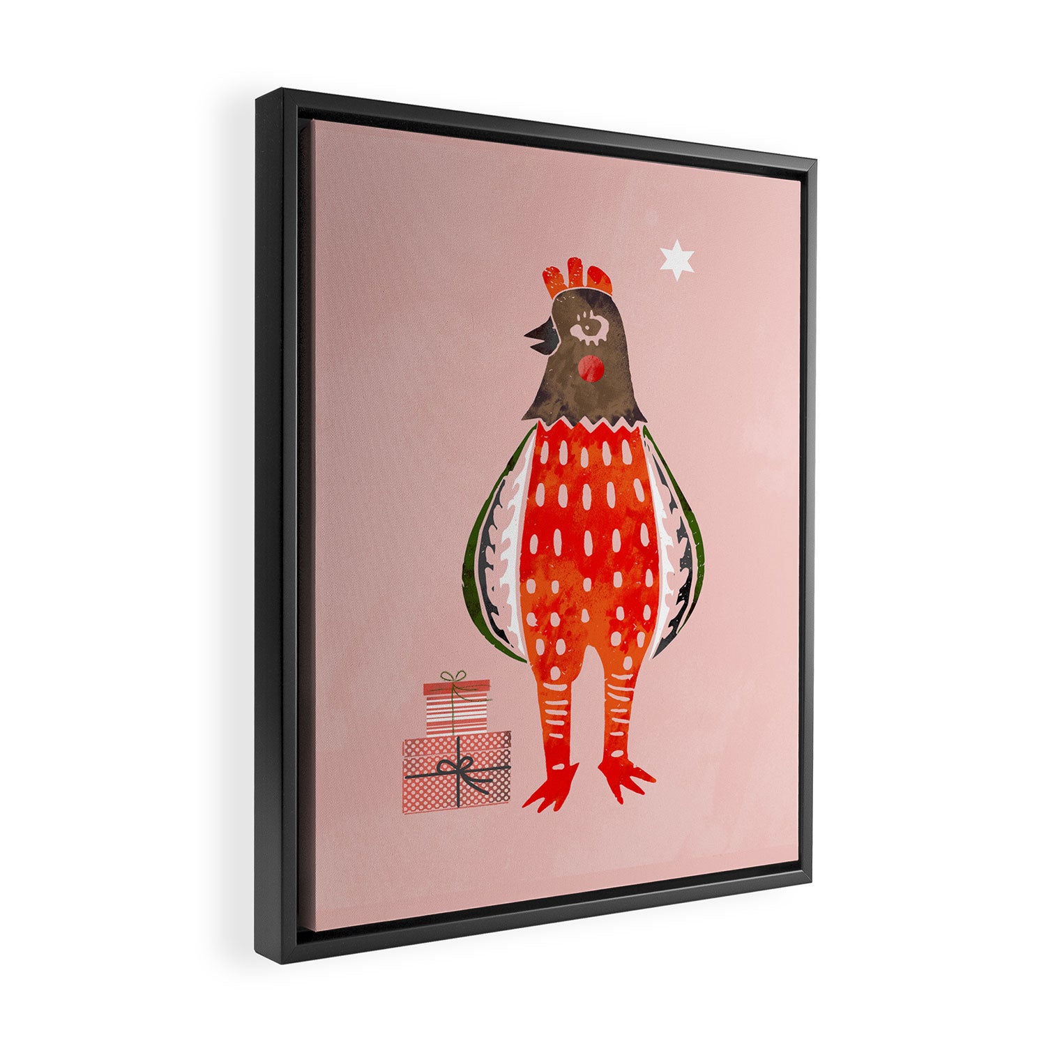 Christmas Chicken - illustration Framed Canvas Print Gallery Image 2