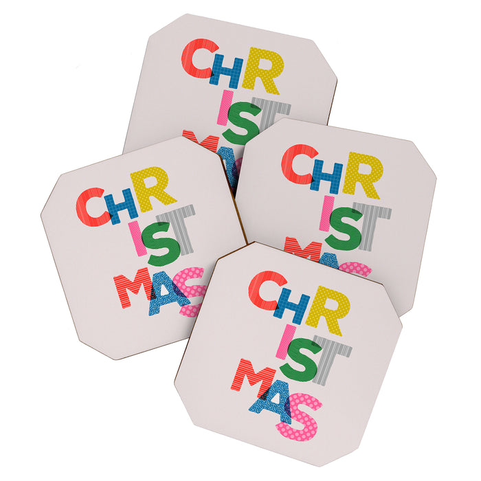 Christmas colorful typography Coaster Gallery Image 1