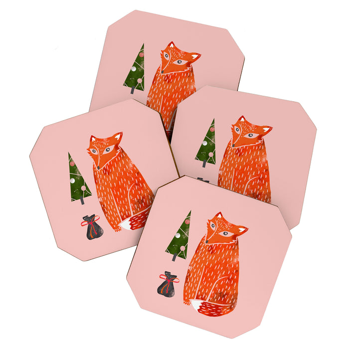 Christmas fox - illustration Coaster Gallery Image 1