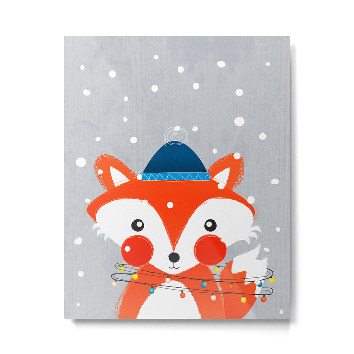 Christmas Fox with fairy lights Metal Print Gallery Image 1