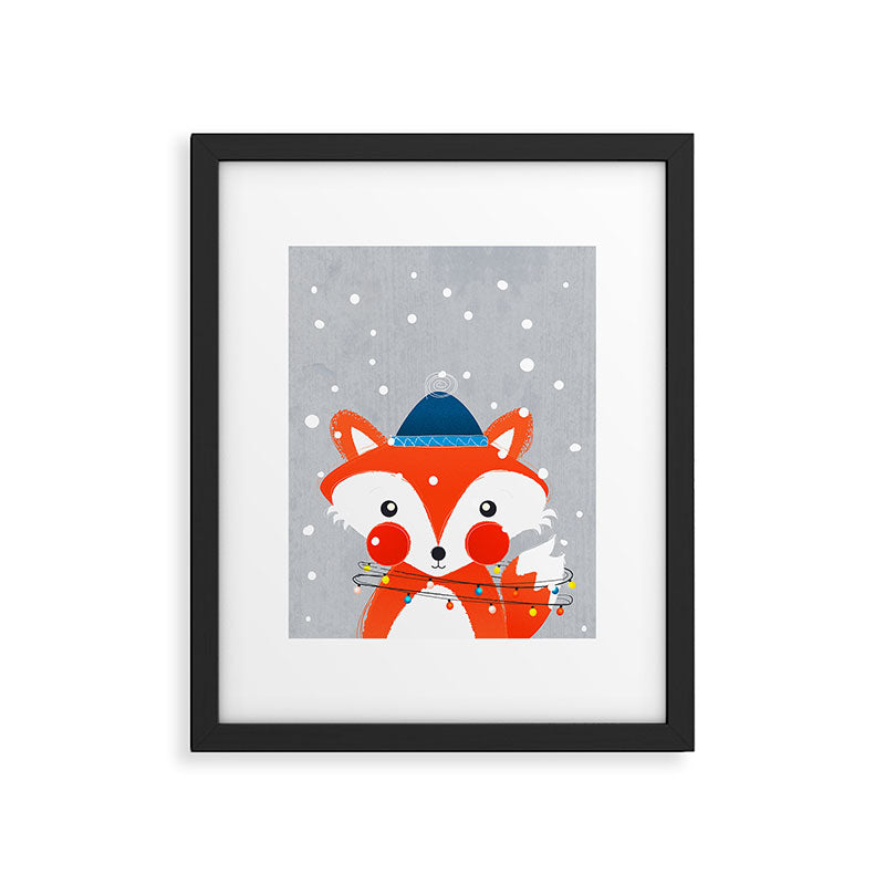 Christmas Fox with fairy lights Framed Art Print Gallery Image 6