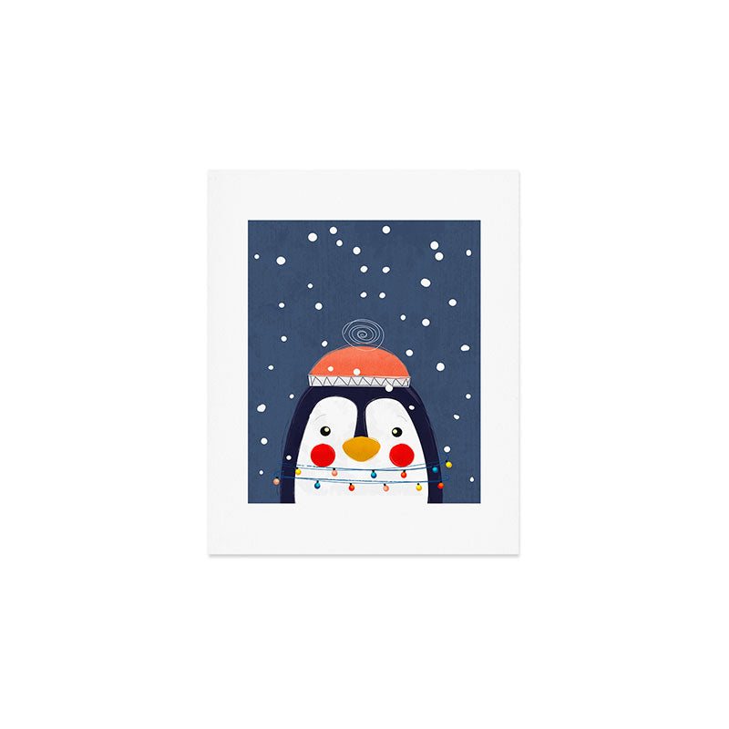 Christmas Penguin with fairy lights no2 Art Print Gallery Image 1
