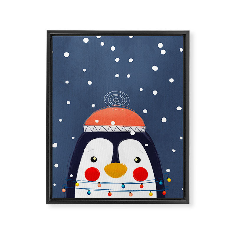 Christmas Penguin with fairy lights no2 Framed Canvas Print Gallery Image 8
