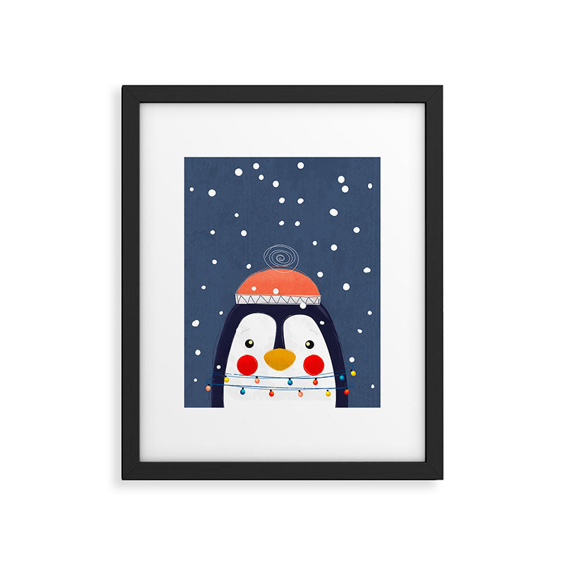 Christmas Penguin with fairy lights no2 Framed Art Print Gallery Image 6
