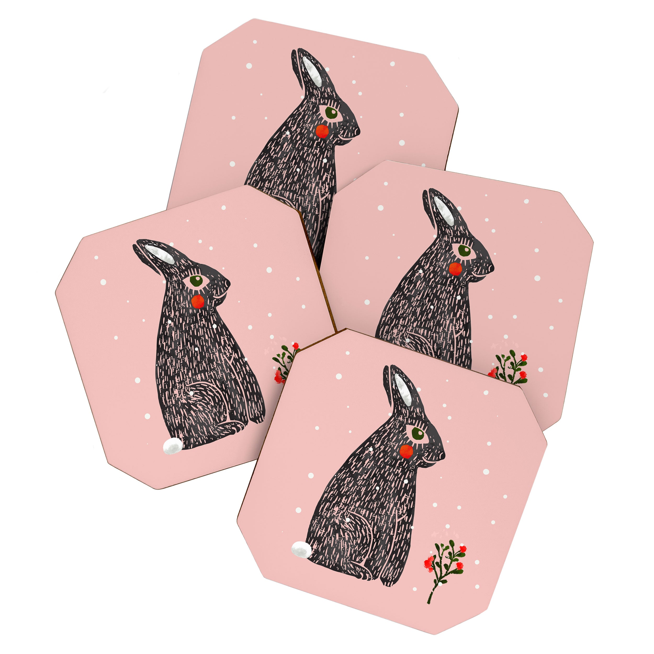 Christmas rabbit - illustration Coaster Gallery Image 1