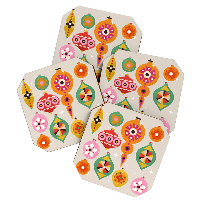 Christmas Tree Retro Ornaments Coaster Gallery Image 1