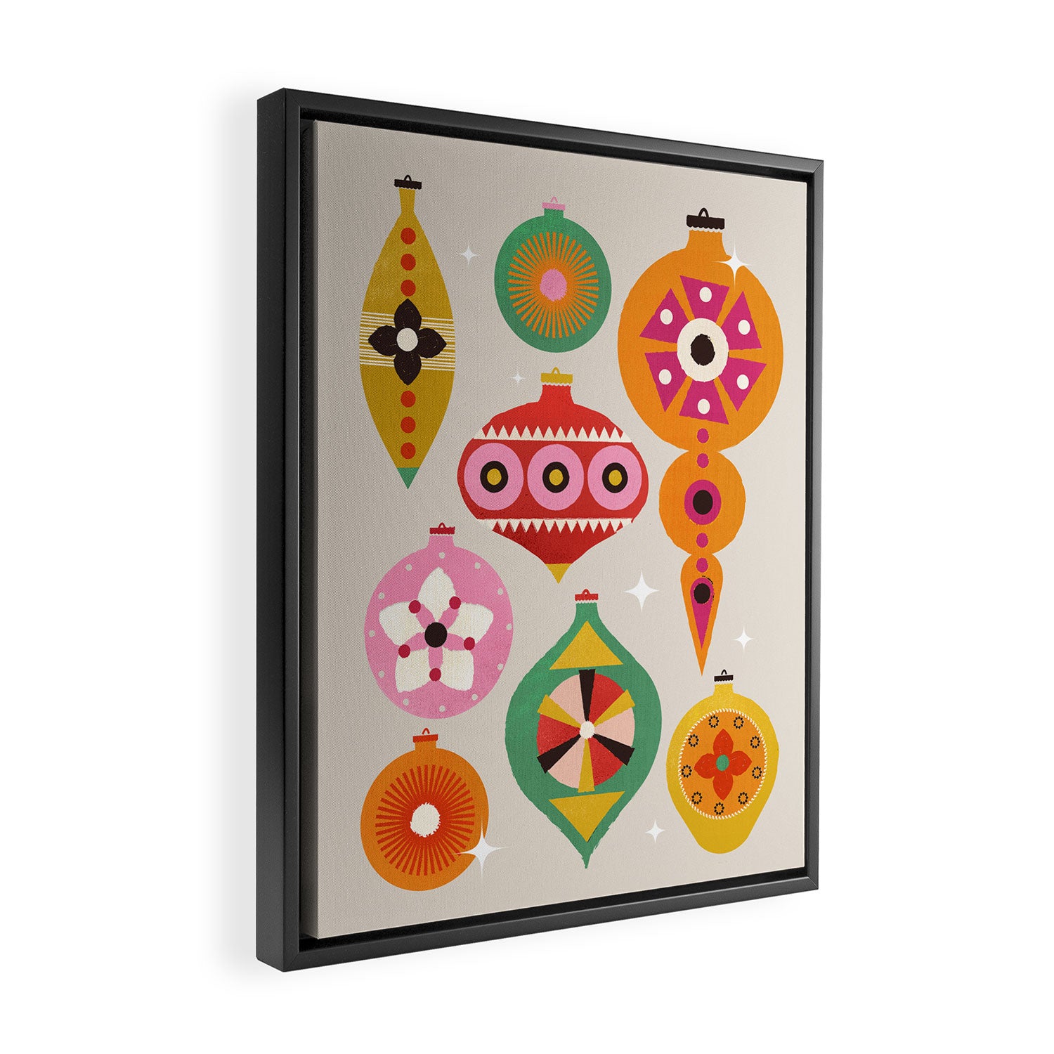 Christmas Tree Retro Ornaments Framed Canvas Print Gallery Image 2